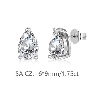 Boucles d'oreilles clous en argent S925 avec zircone 1,75ct taille poire