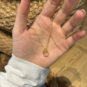 Minimalist S925 silver gold necklace featuring a clear crystal lotus gourd pendant