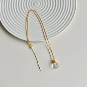 Minimalist S925 sterling silver gold-plated necklace with clear quartz lotus pendant
