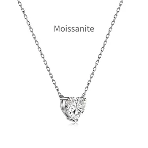 Κομψό κολιέ από ασήμι S925 με μενταγιόν moissanite σε σχήμα καρδιάς για γυναίκες