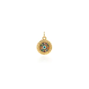 Böser Blick Anhänger 18K Vergoldet Kupfer Mikro Zirkonia Rund Charm Für DIY Schmuckherstellung Halskette Armband Zubehör