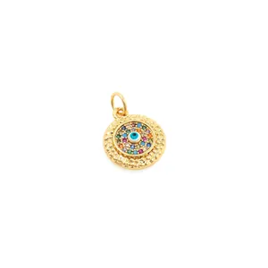 18K vergoldeter Evil Eye Anhänger mit bunten Zirkoniasteinen für DIY-Schmuck