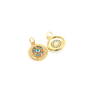 Runde 18K vergoldete Evil Eye Anhänger mit bunten Zirkoniasteinen für die Schmuckherstellung