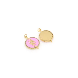 Ciondoli a fulmine placcati oro 18K con smalto rosa e cristalli per creazione gioielli