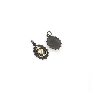 Black 18K gold plated cross heart and anchor medallion charms for DIY jewelry making