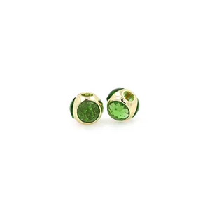 18K gold-plated copper beads with green zircon for DIY bracelet making accessories