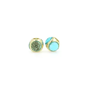 Detail of 18K gold plated micro-inlaid zircon round beads with light blue crystal