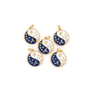 18K gold plated celestial yin yang pendants with sun moon star patterns and zircons