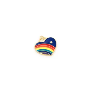 18K gold-plated rainbow enamel heart pendant with zircon for DIY necklace making