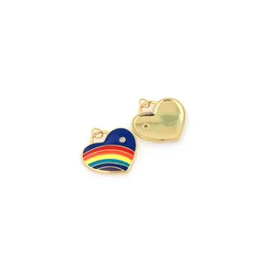18K gold-plated heart pendant with rainbow enamel inlay and polished metal back