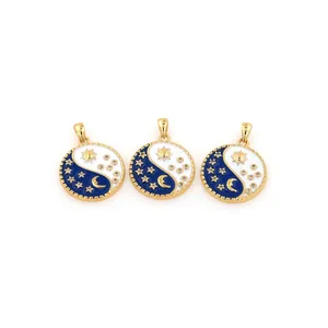 18K gold-plated star and moon yin yang pendants with micro-paved cubic zirconia