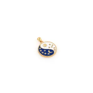 18K gold-plated yin yang starry sky pendant with sun and moon enamel inlay