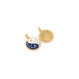 18K gold-plated celestial sun and moon charms with blue-white enamel yin-yang design