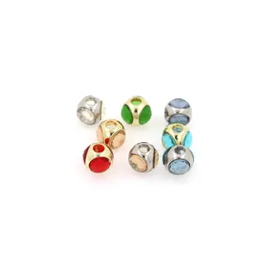 18K gold-plated large hole beads with micro-set colorful zircons for DIY jewelry making