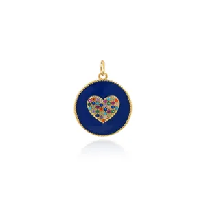 18K Vergoldetes Kupfer Zirkonia Herz Rund Emaille Anhänger Für DIY Schmuckherstellung Halskette Armband Damen Mode Schmuck