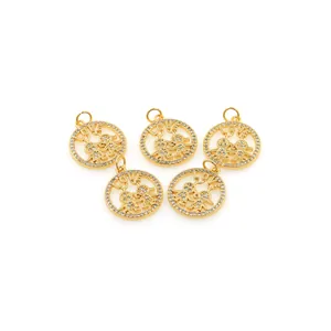 Set de 5 colgantes de cobre bañados en oro 18K con LOVE y circonitas para joyería DIY