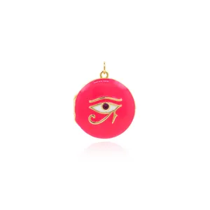 18K Gold Plated Copper Enamel Eye Of Horus Locket Pendant With Zirconia For DIY Necklace Bracelet Making Women Jewelry Gift
