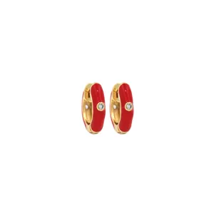 18K Vergoldetes Kupfer Emaille Huggie Creolen Mit Mikro Eingelegtem Zirkonia Nischendesign Bunter Französischer Vintage Schmuck Für Damen