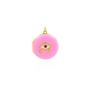 18K gold plated eye of Horus pendant necklace with pink enamel and zircon stones