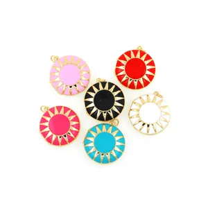 Set of six 18K gold-plated enamel round pendants in vibrant colors for jewelry making