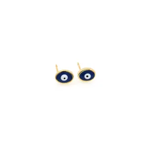 18K Gold Plated Copper Evil Eye Stud Earrings Vintage Enamel Nazar Amulet Jewelry For Women Party Wedding Everyday Gift