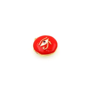 18K gold-plated Eye of Horus pendant necklace with red enamel and purple zircon