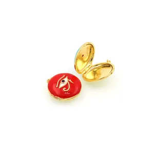 18K gold-plated Eye of Horus locket pendant with red enamel and zircon stone inlay