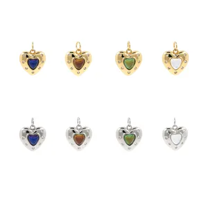18K gold and silver plated heart pendants with colorful zircon stones for DIY jewelry