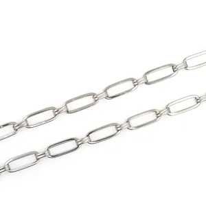 Polished silver flat oval link chain in stainless steel for DIY jewelry making