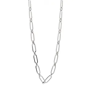 Macro view of silver-plated flat rectangular link chain for DIY jewelry making