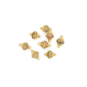 Connecteurs creux coniques plaqués or 18 carats avec zircons colorés pour bijoux DIY