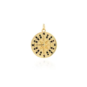 Ciondolo Bussola in Rame Placcato Oro 18K con Zircone per Creazione Gioielli Fai Da Te Collana Bracciale Ciondolo Stella