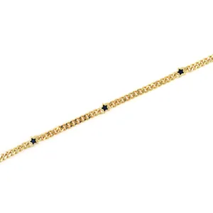 Chaîne à mailles gourmettes plaquée or 18 carats avec trois étoiles en émail bleu