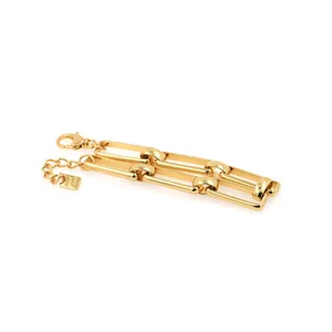 18K Vergoldetes Armband mit dicken geometrischen Gliedern und Good Luck Anhänger für Damen