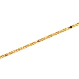 Chaîne plate plaquée or 18 carats avec cristaux goutte bleus et ambrés