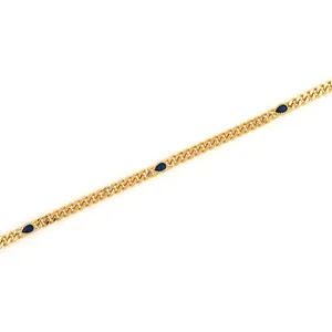 Chaîne à maillons cubains dorés avec trois saphirs bleus en poire pour bijoux DIY