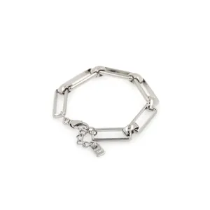 Poliertes silbernes 18K vergoldetes Büroklammer-Armband mit Good Luck Anhänger