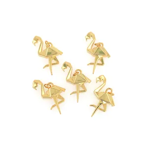 Five gold geometric flamingo pendants in minimalist origami style for jewelry making