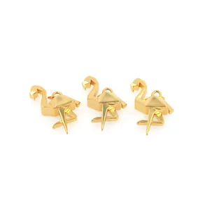 Three 18K gold-plated flamingo pendants with 3D geometric facets for DIY jewelry