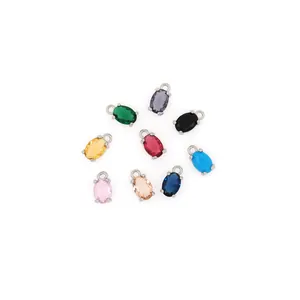 18K Gold Plated Copper Oval Gemstone Pendant Micro Inlaid Zircon DIY Jewelry Making Necklace Accessories For Women