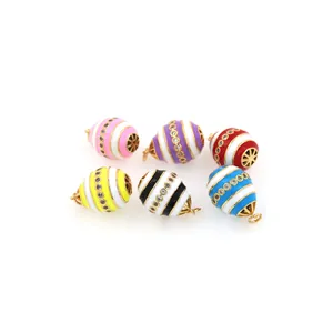 Set of 6 colorful 18K gold plated egg pendants with stripes and sparkling zircons