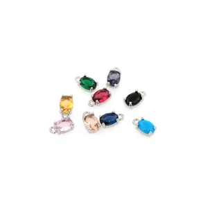 Oval faceted crystal pendants in multi-color 18K gold plated settings for DIY jewelry
