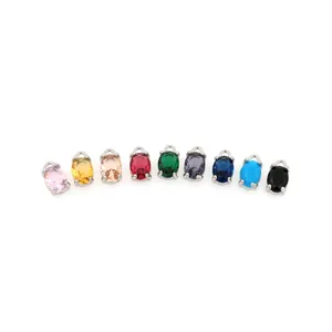 Set of 18K gold plated oval pendants with multi-colored cubic zirconia for DIY jewelry