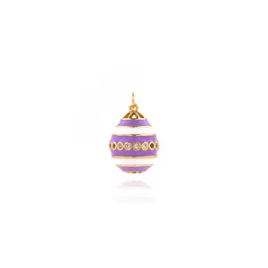 Vintage 18K gold plated teardrop pendant with purple enamel stripes and cubic zirconia