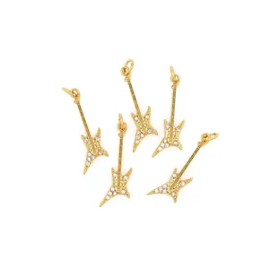 5 pieces of 18K gold plated guitar pendants with micro-paved zircons for DIY jewelry