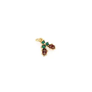 18K vergulde hulstblad hanger met rood email en groene zirkoon voor sieraden maken