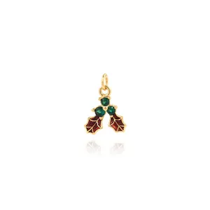 Kerst Hulstblad Hanger Alleen (Zonder Ketting) 18K Verguld Koper Zirkonia Emaille DIY Sieraden Maken Accessoire