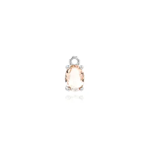 Detail of oval-cut light pink morganite pendant with four-prong silver setting