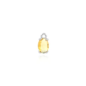 Detail of 18K gold plated oval pendant featuring a sparkling zircon stone and silver claw setting