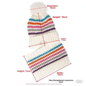Dimensions détaillées de l'ensemble bonnet et écharpe rayés pour enfant en tricot